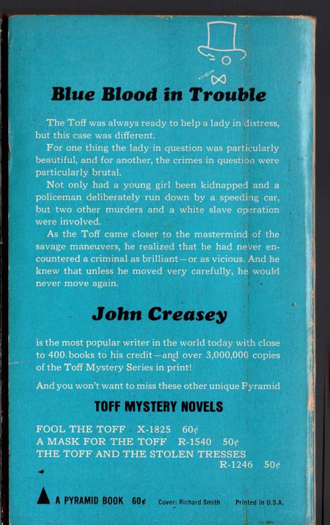 John Creasey  THE TOFF AND THE KIDNAPPED CHILD magnified rear book cover image