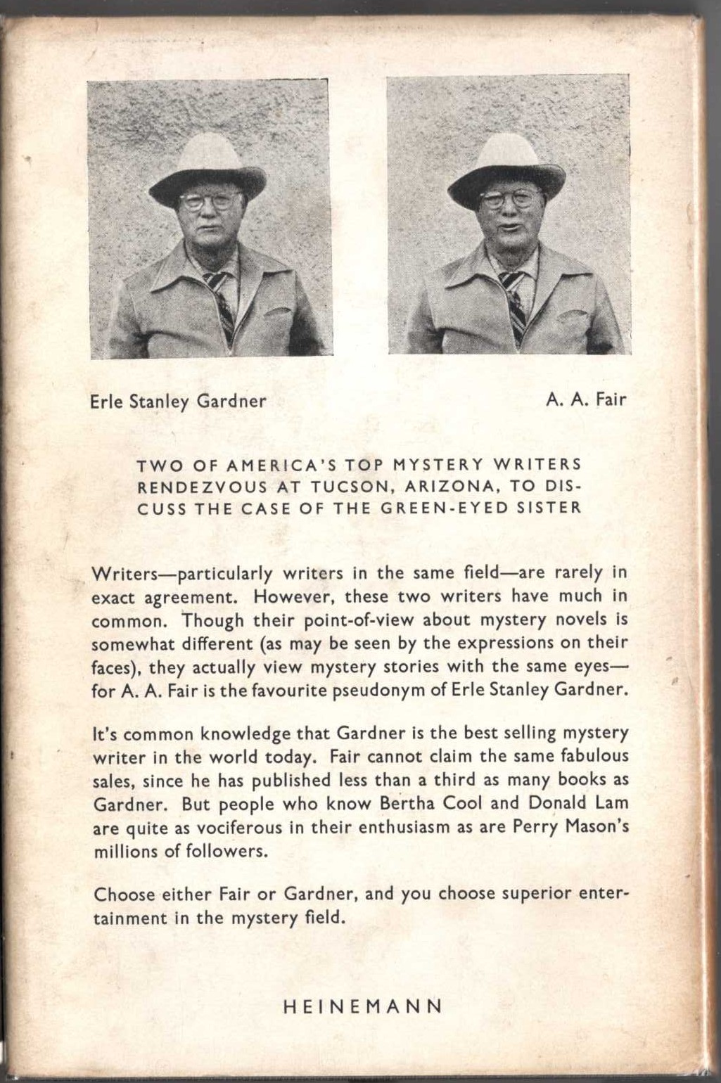 THE CASE OF THE GREEN-EYED SISTER magnified rear book cover image