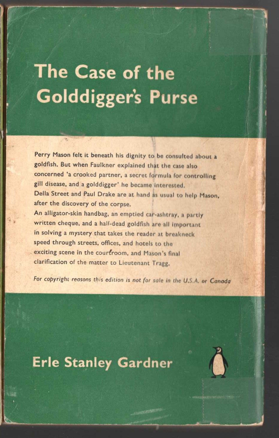 Erle Stanley Gardner  THE CASE OF THE GOLDDIGGER'S PURSE magnified rear book cover image