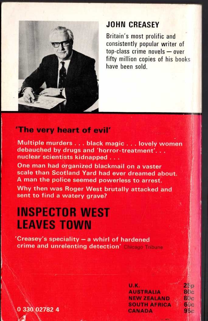 John Creasey  INSPECTOR WEST LEAVES TOWN magnified rear book cover image