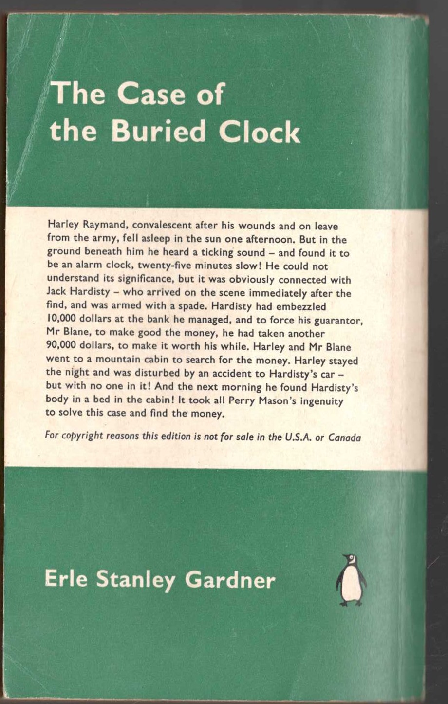 Erle Stanley Gardner  THE CASE OF THE BURIED CLOCK magnified rear book cover image