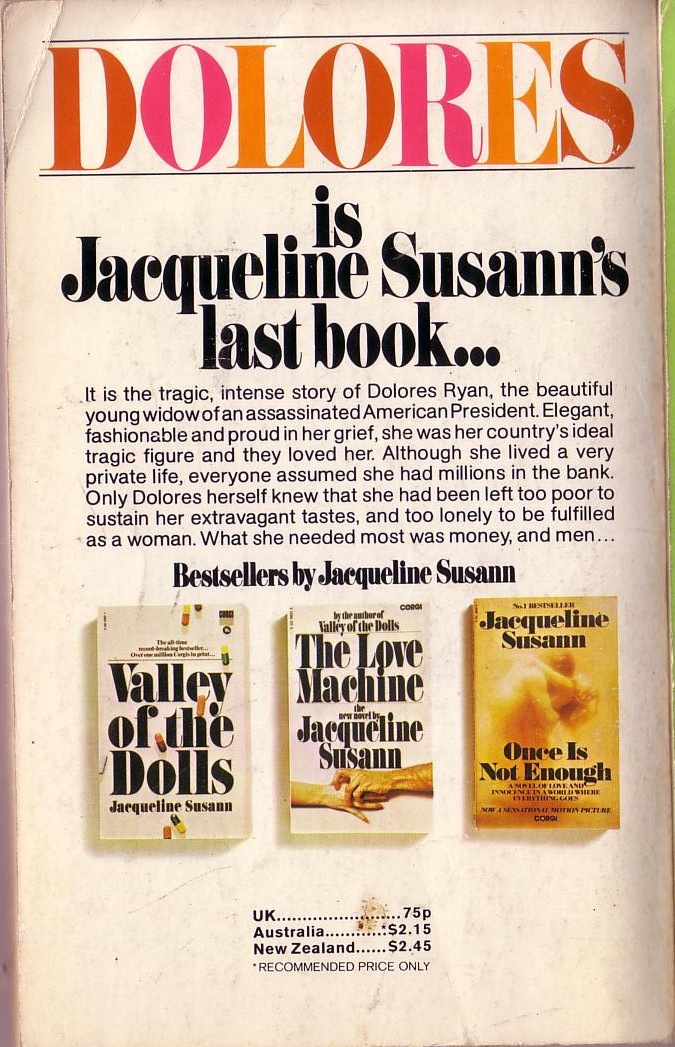 Jacqueline Susann  DOLORES magnified rear book cover image