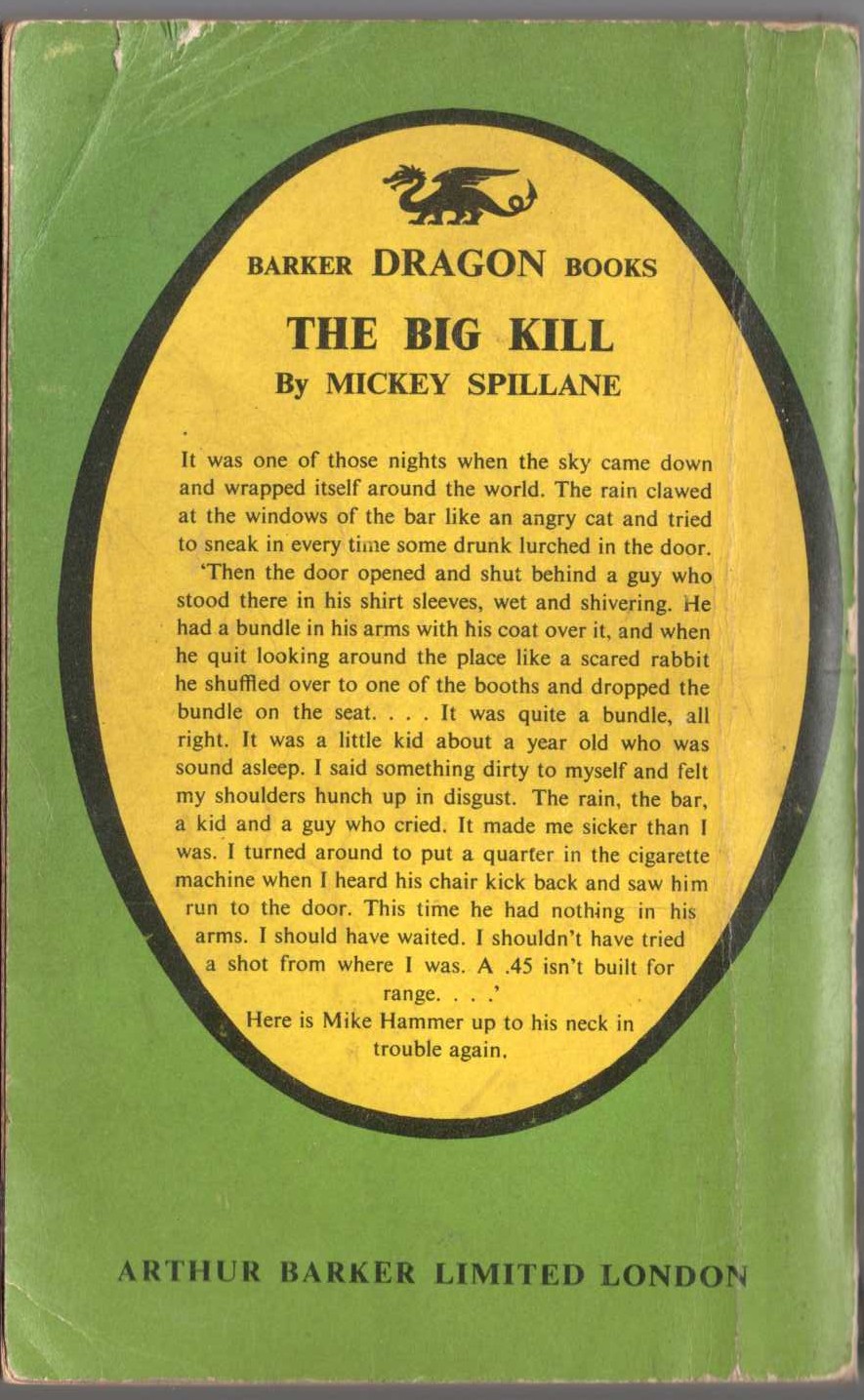 Mickey Spillane  THE BIG KILL magnified rear book cover image