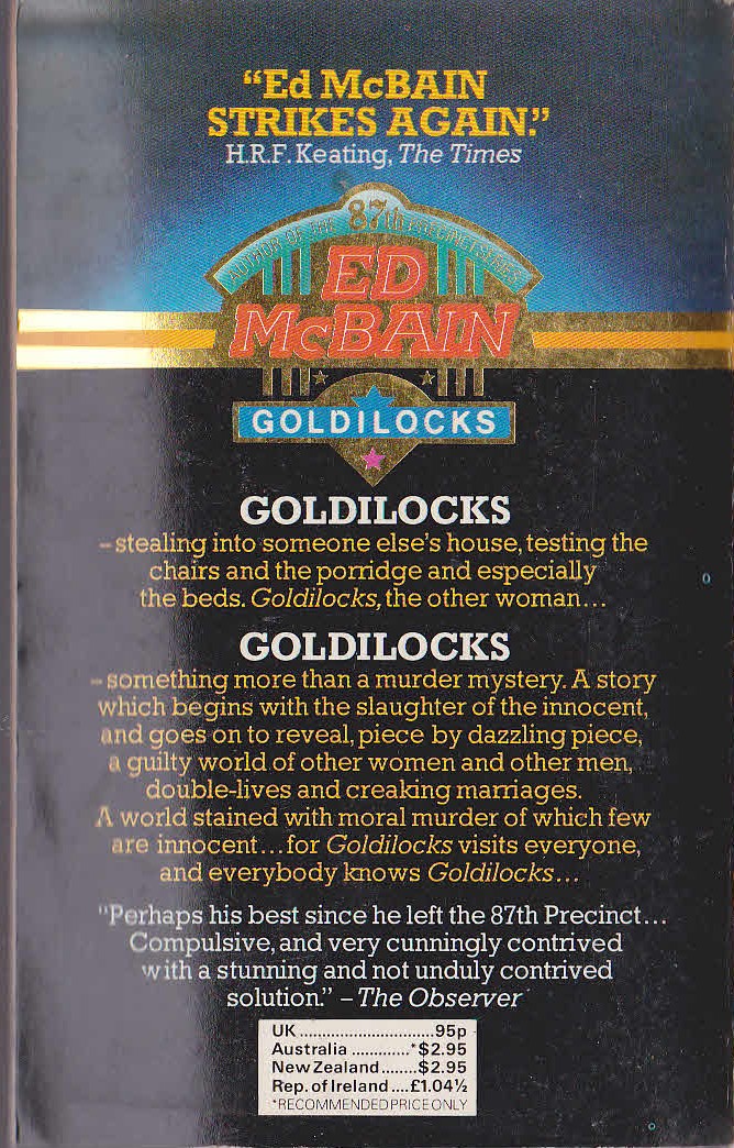 Ed McBain  GOLDILOCKS magnified rear book cover image