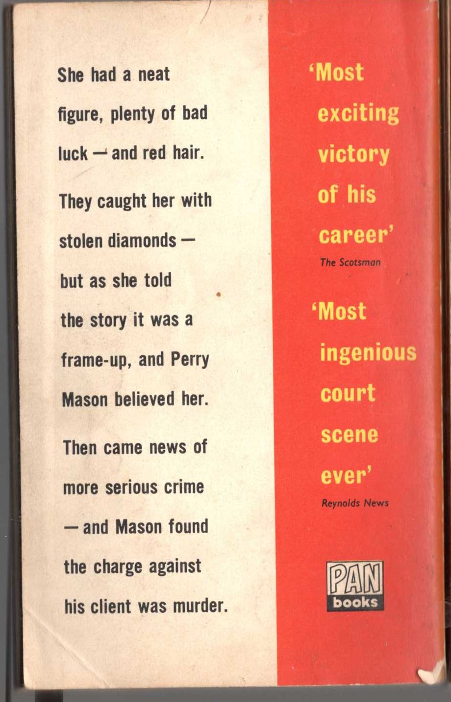 Erle Stanley Gardner  THE CASE OF THE RESTLESS REDHEAD magnified rear book cover image