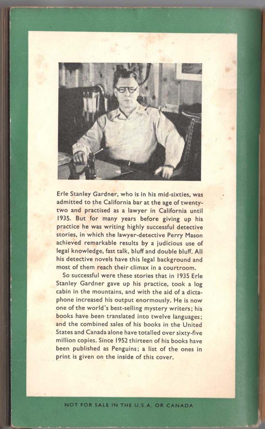 Erle Stanley Gardner  THE CASE OF THE CARETAKER'S CAT magnified rear book cover image