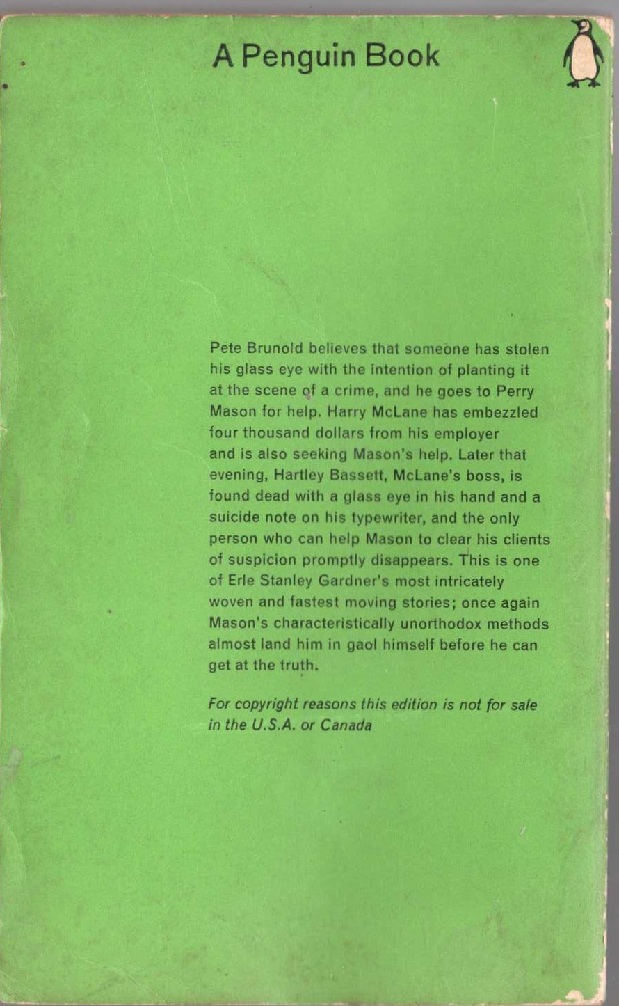 Erle Stanley Gardner  THE CASE OF THE COUNTERFEIT EYE magnified rear book cover image