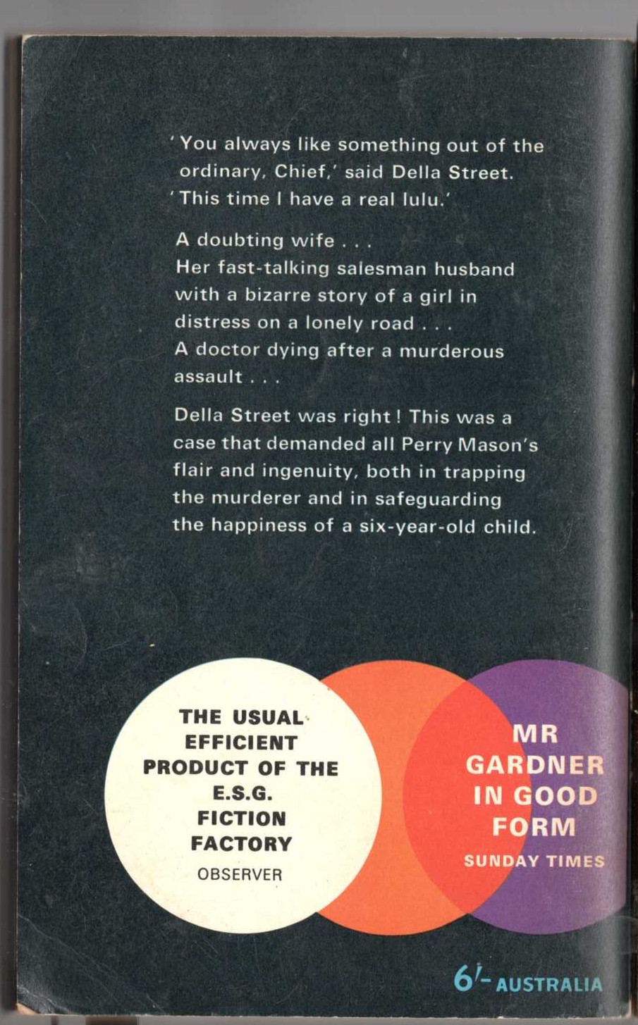 Erle Stanley Gardner  THE CASE OF THE SCREAMING WOMAN magnified rear book cover image