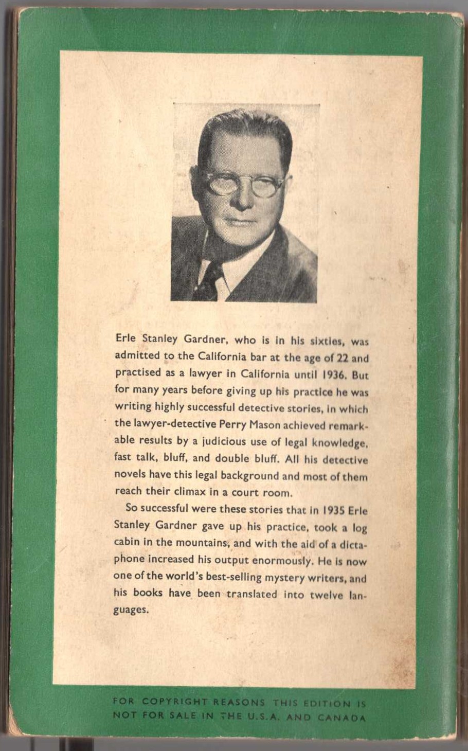 Erle Stanley Gardner  THE CASE OF THE BLACK-EYED BLONDE magnified rear book cover image