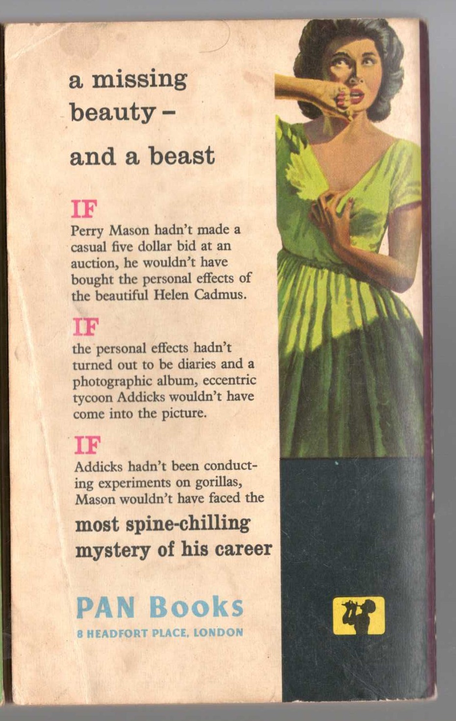 Erle Stanley Gardner  THE CASE OF THE GRINNING GORILLA magnified rear book cover image