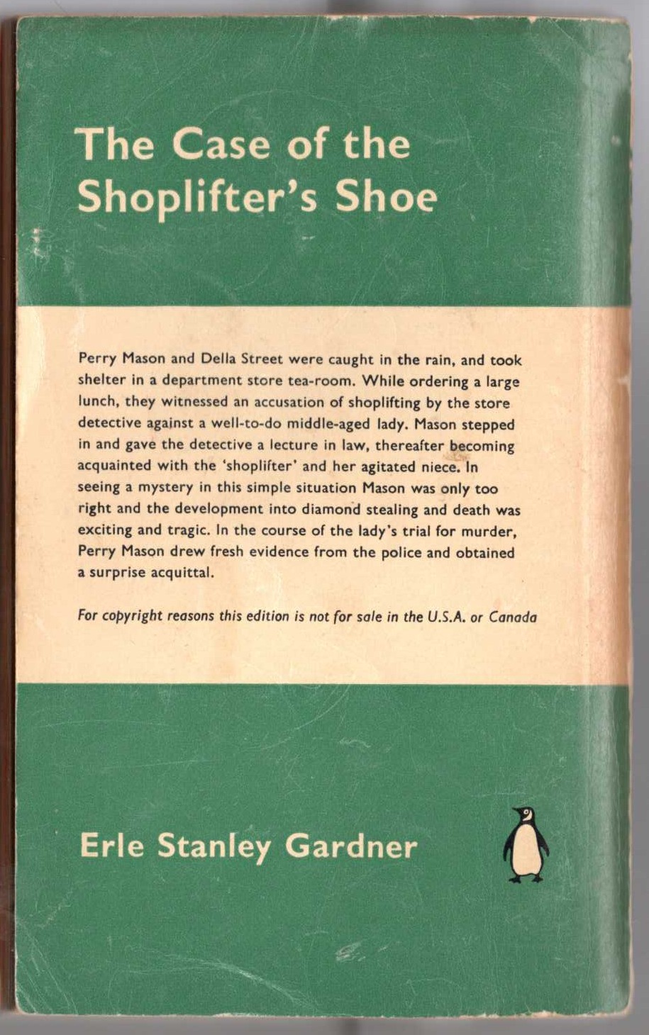 Erle Stanley Gardner  THE CASE OF THE SHOPLIFTER'S SHOE magnified rear book cover image