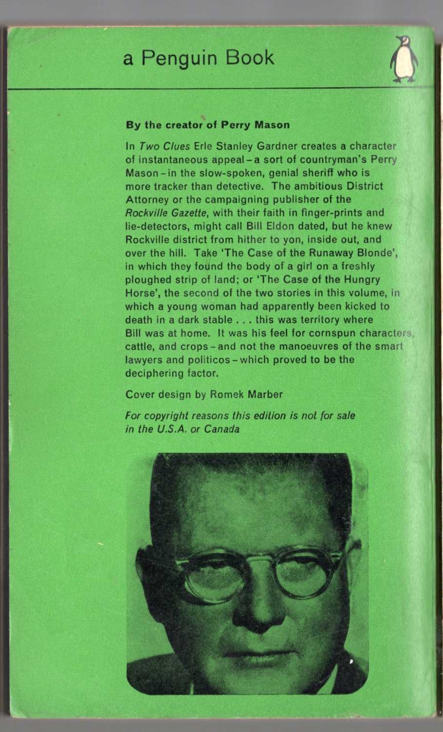 Erle Stanley Gardner  TWO CLUES magnified rear book cover image