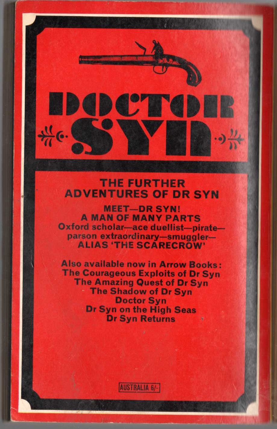 Russell Thorndike  THE FURTHER ADVENTURES OF DOCTOR SYN magnified rear book cover image