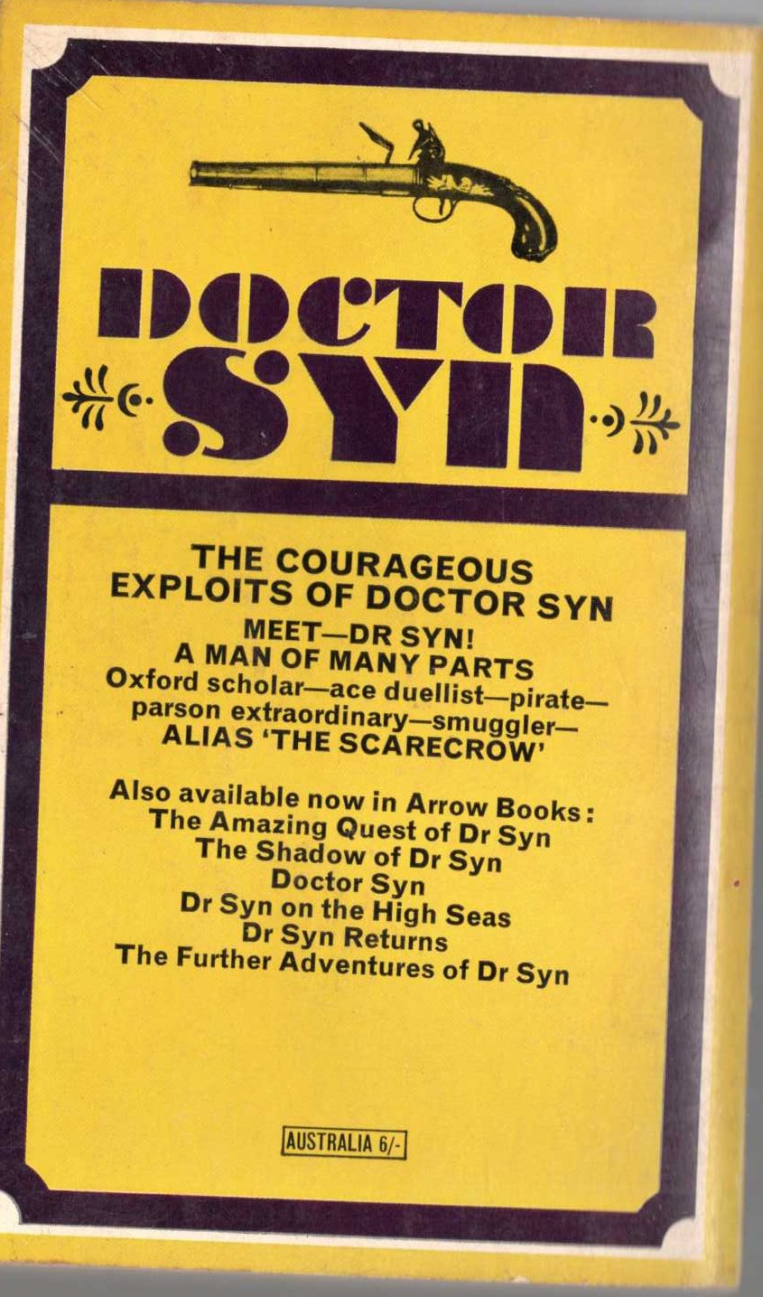 Russell Thorndike  THE COURAGEOUS EXPLOITS OF DOCTOR SYN magnified rear book cover image