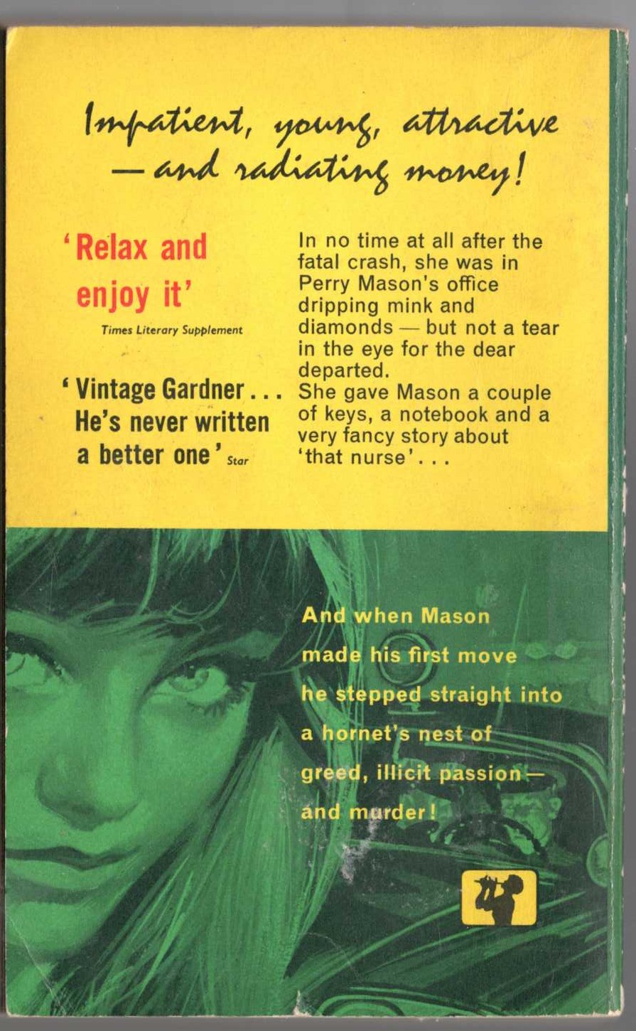 Erle Stanley Gardner  THE CASE OF THE FUGITIVE NURSE magnified rear book cover image