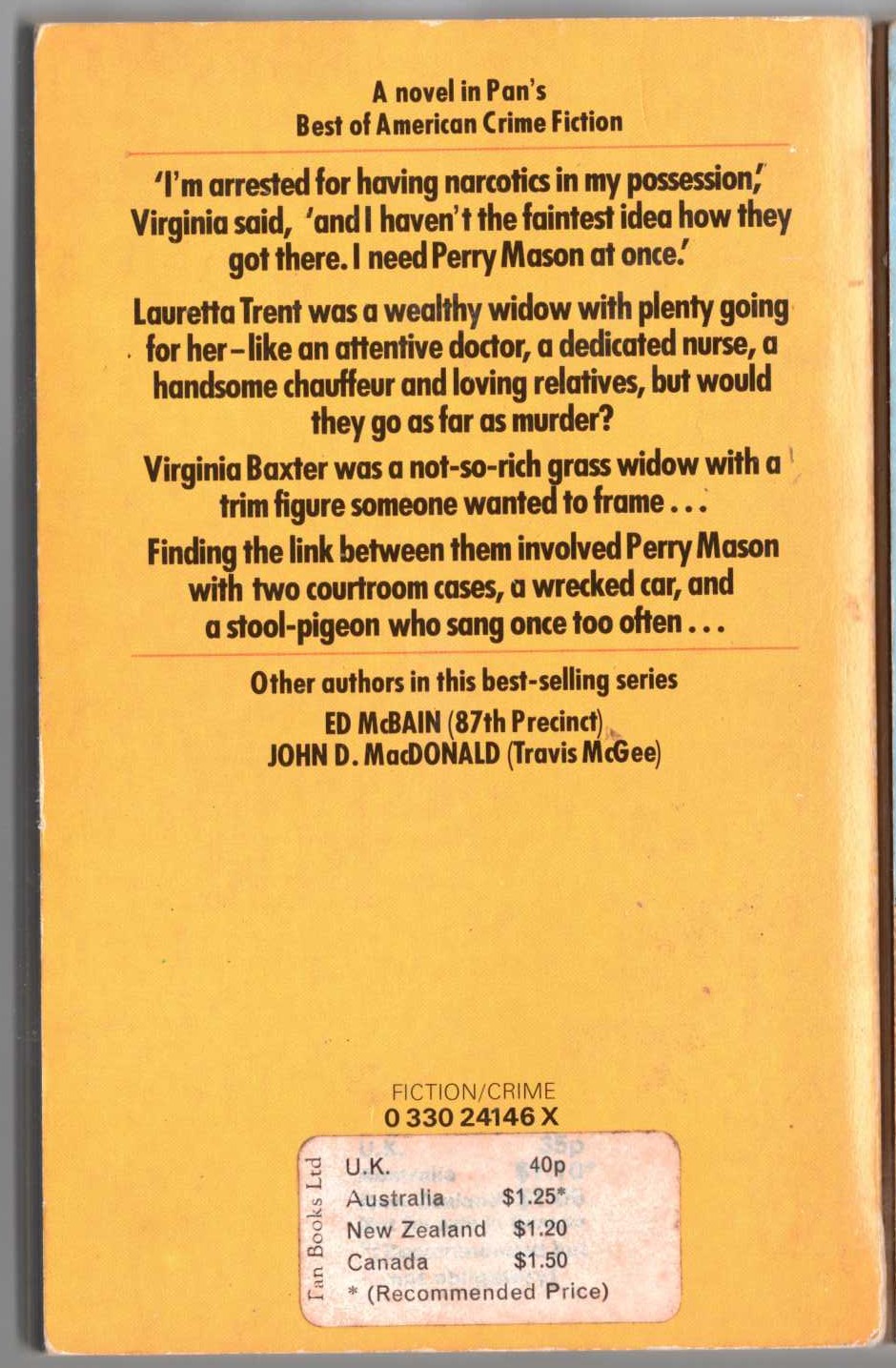 Erle Stanley Gardner  THE CASE OF THE HORRIFIED HEIRS magnified rear book cover image