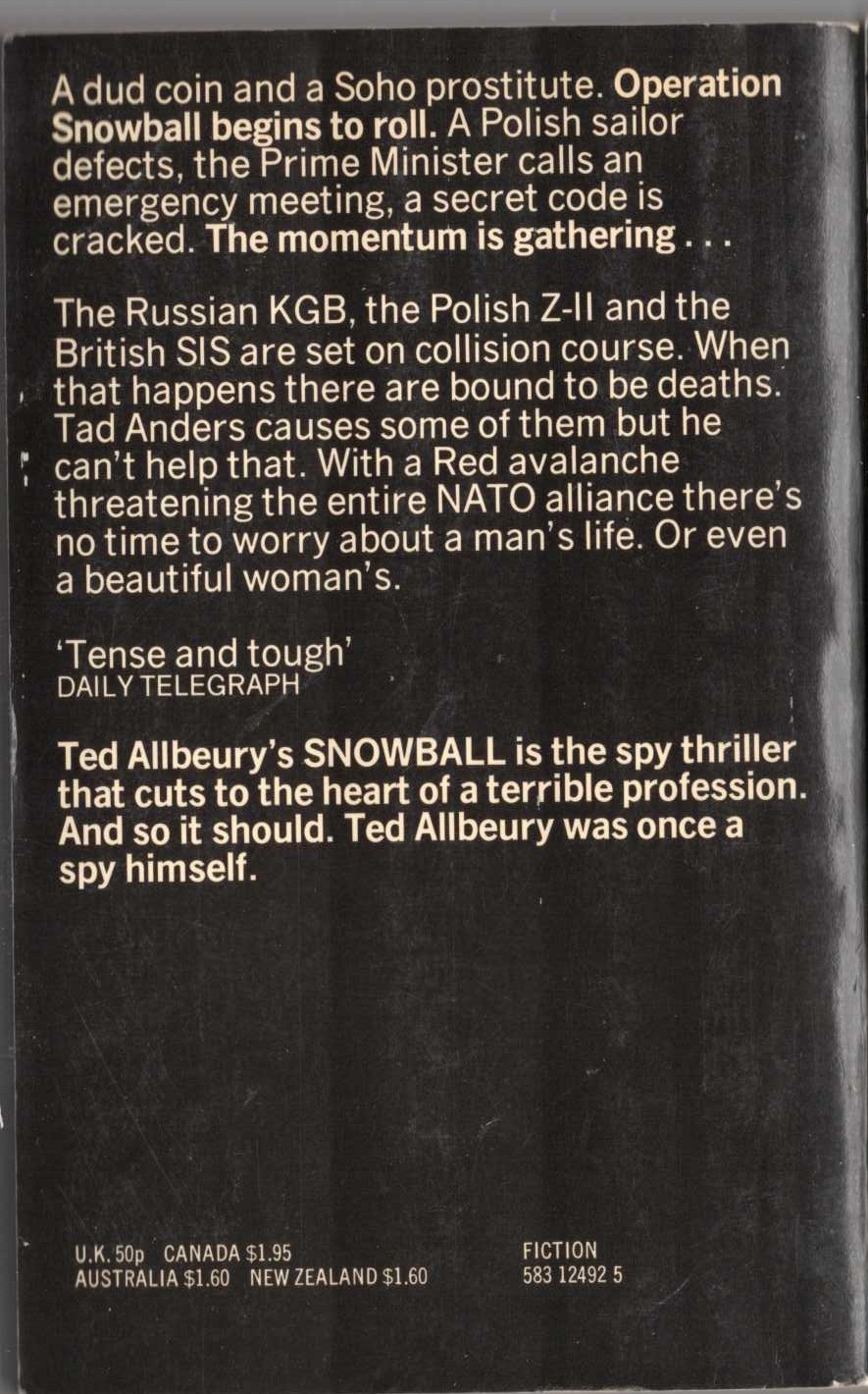 Ted Allbeury  SNOWBALL magnified rear book cover image