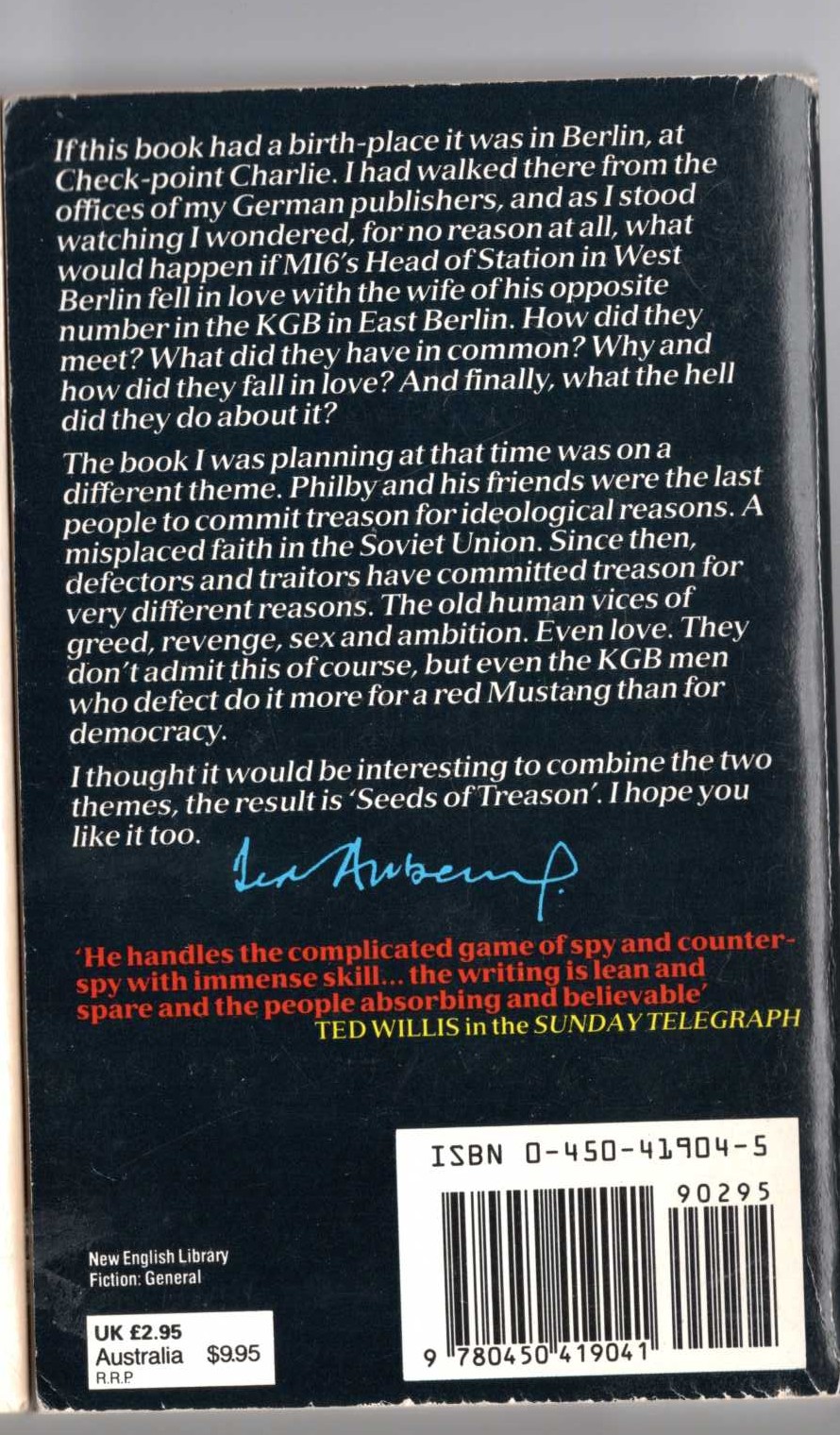 Ted Allbeury  THE SEEDS OF TREASON magnified rear book cover image