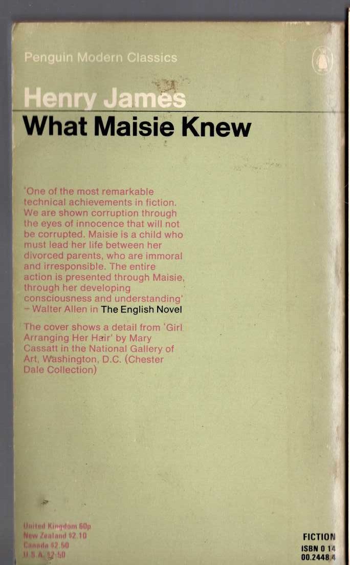 Henry James  WHAT MASIE KNEW magnified rear book cover image
