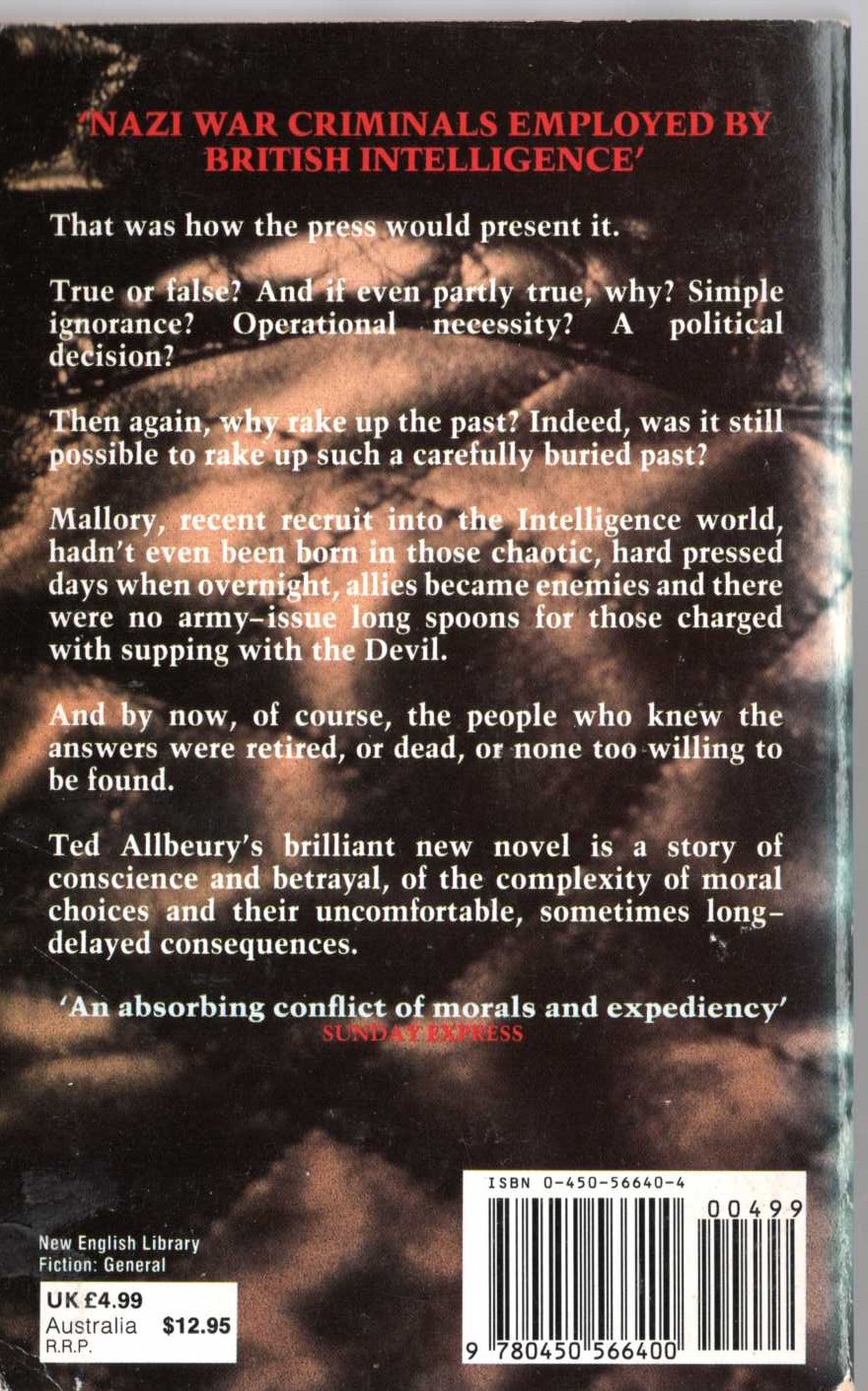 Ted Allbeury  THE DANGEROUS EDGE magnified rear book cover image