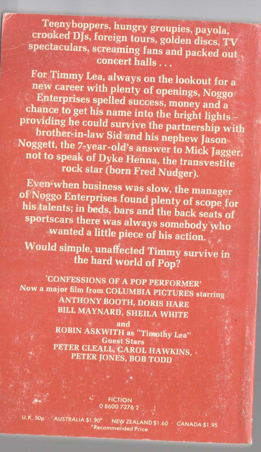 Timothy Lea  CONFESSIONS OF A POP PERFORMER magnified rear book cover image