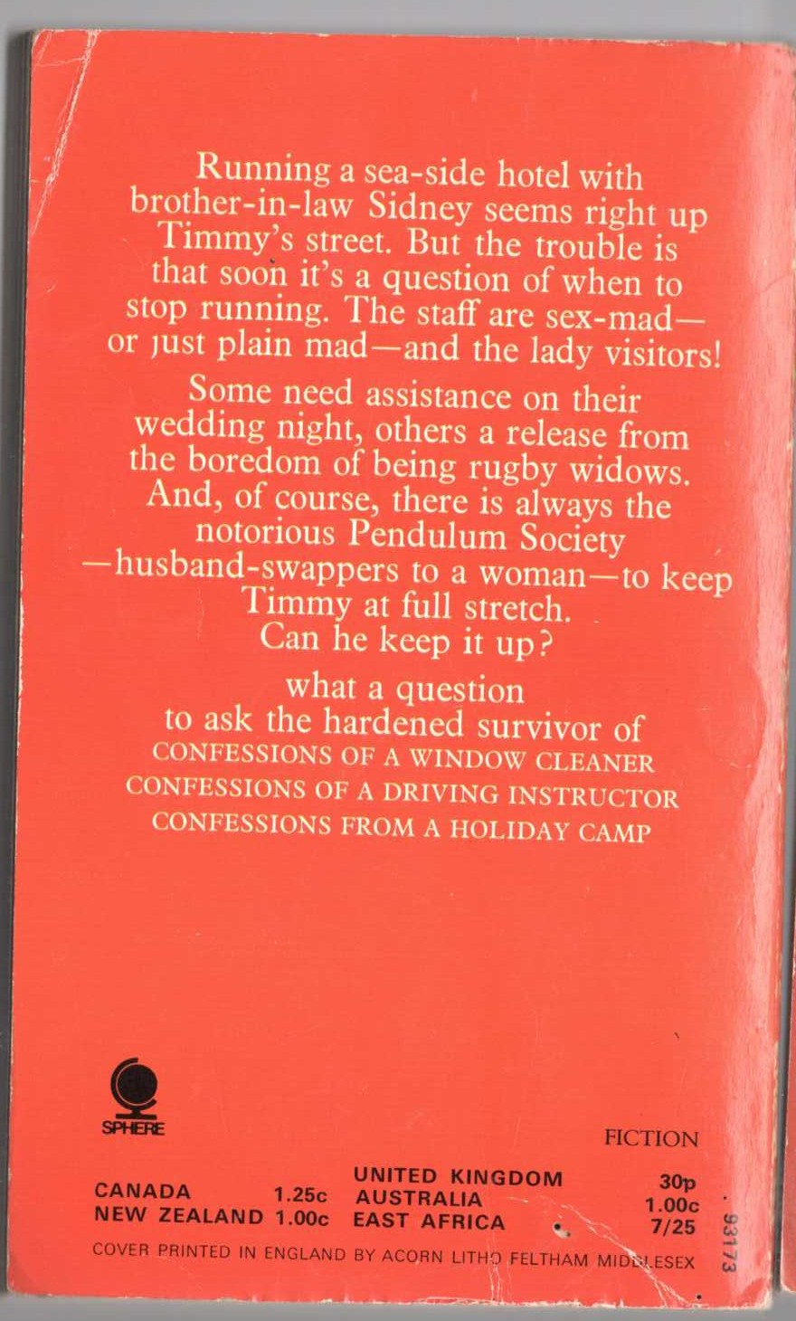 Timothy Lea  CONFESSIONS FROM A HOTEL magnified rear book cover image