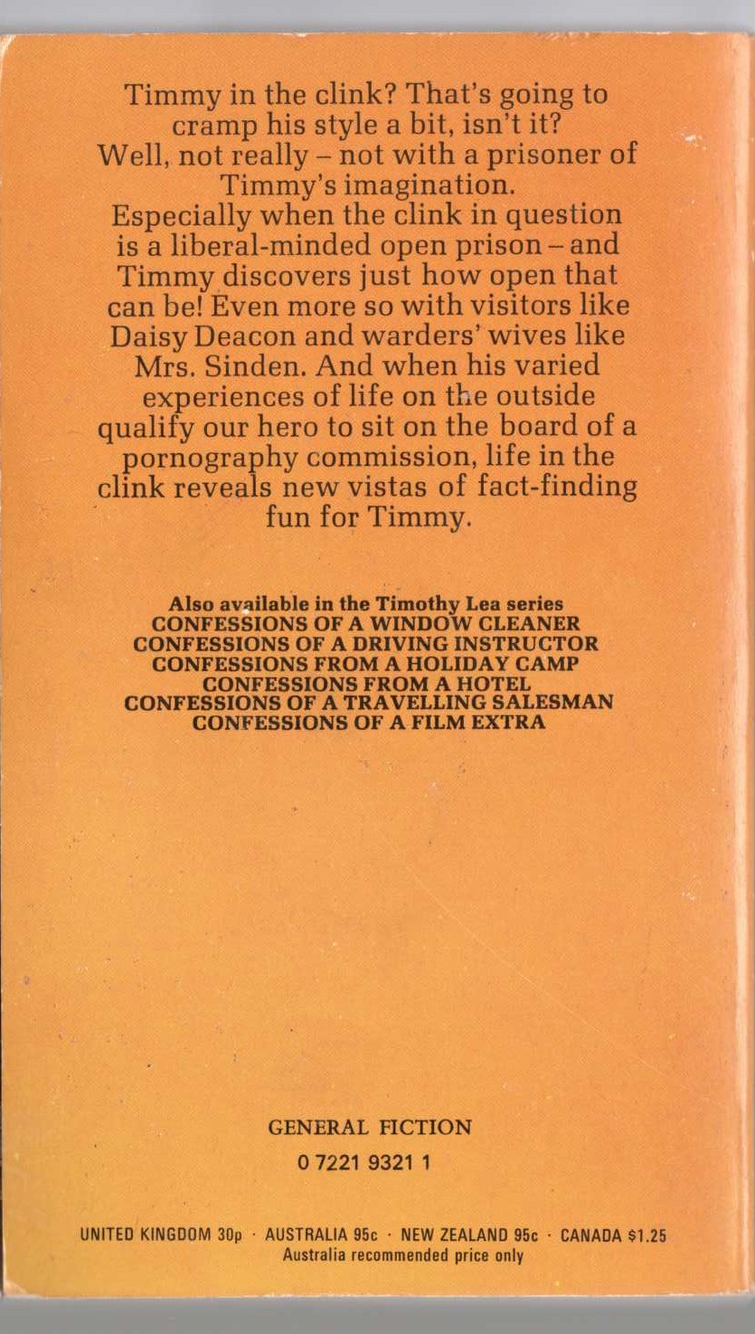Timothy Lea  CONFESSIONS FROM THE CLINK magnified rear book cover image