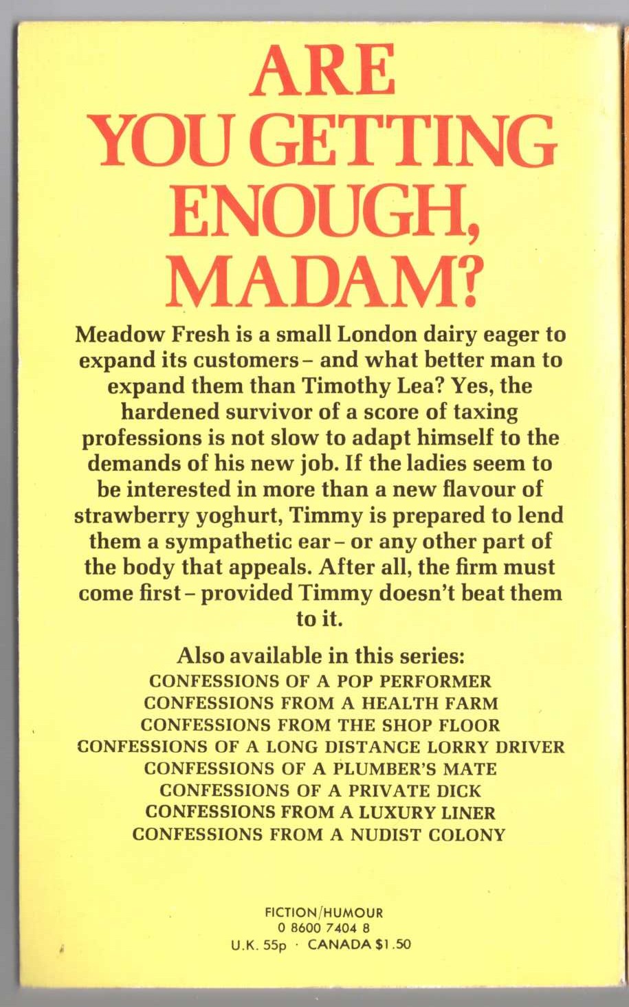 Timothy Lea  CONFESSIONS OF A MILKMAN magnified rear book cover image