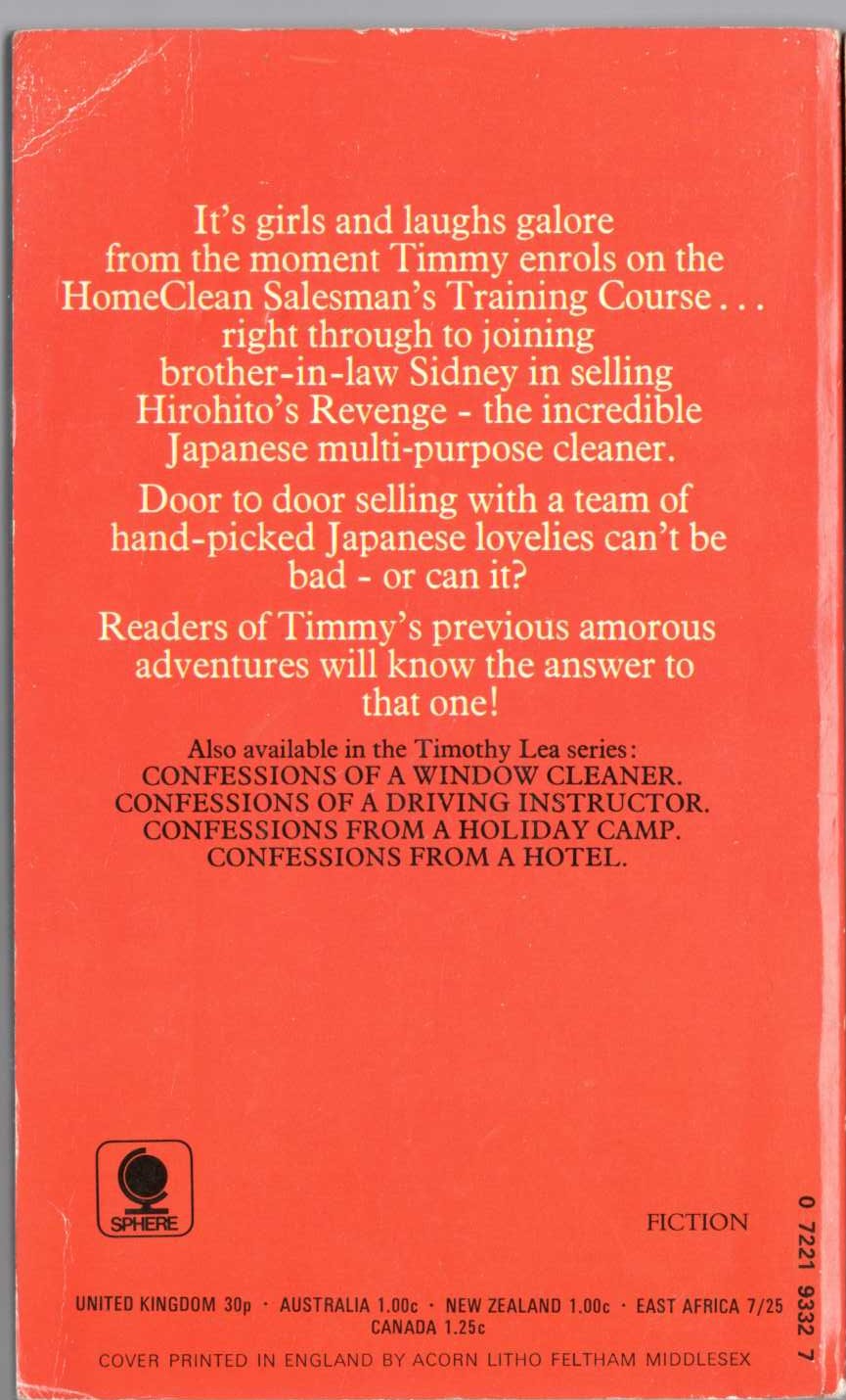 Timothy Lea  CONFESSIONS OF A TRAVELLING SALESMAN magnified rear book cover image