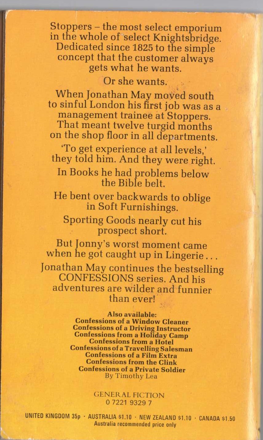 Jonathan May  CONFESSIONS OF A SHOP ASSISTANT magnified rear book cover image
