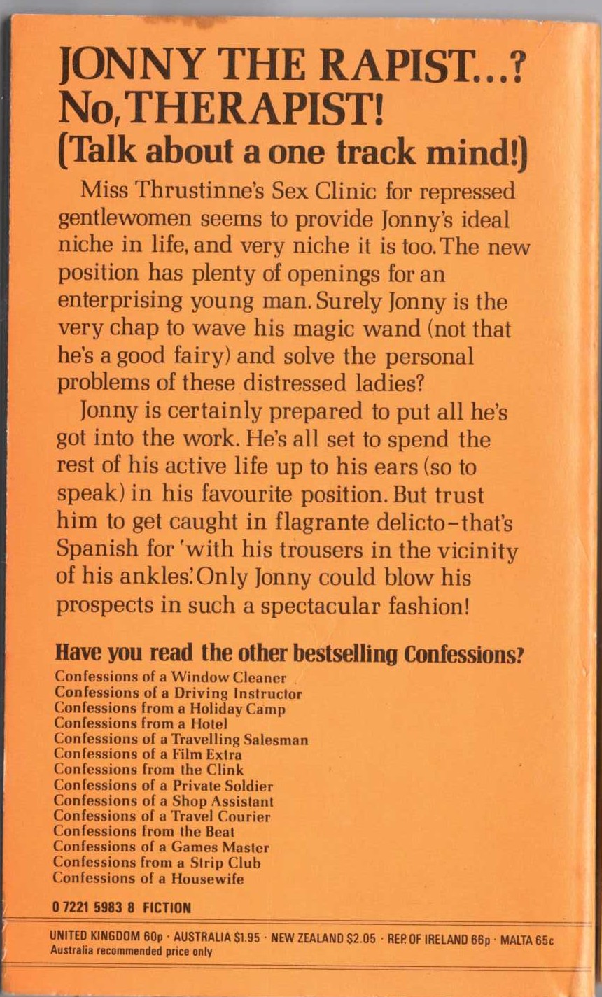 Jonathan May  CONFESSIONS FROM A SEX CLINIC magnified rear book cover image