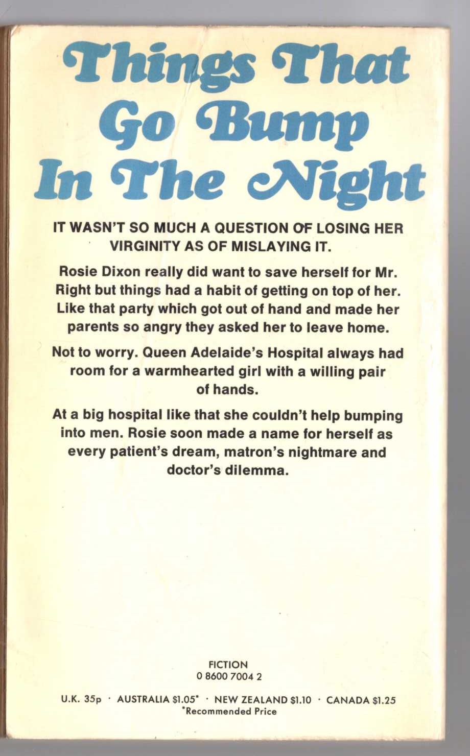 Rosie Dixon  CONFESSIONS OF A NIGHT NURSE magnified rear book cover image