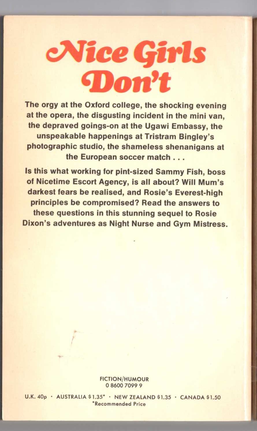 Rosie Dixon  CONFESSIONS FROM AN ESCORT AGENCY magnified rear book cover image
