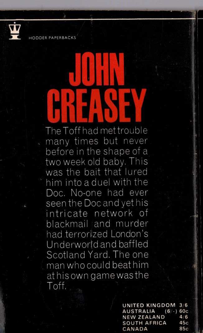 John Creasey  THE TOFF ON FIRE magnified rear book cover image