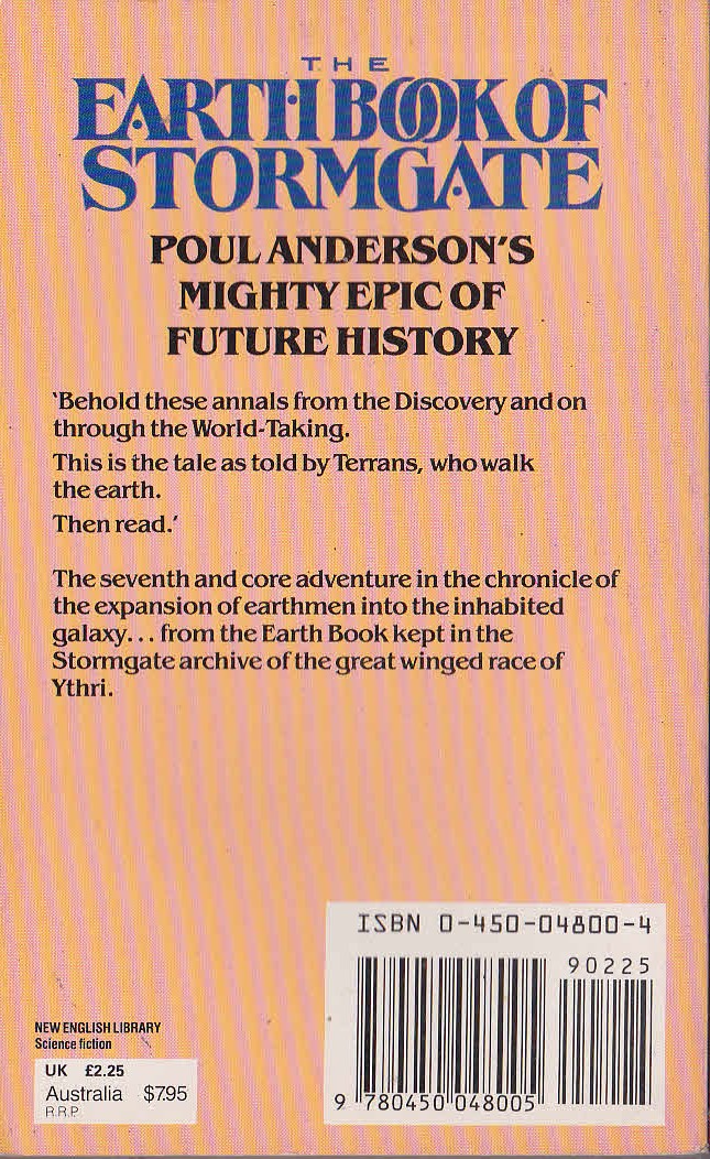 Poul Anderson  THE EARTH BOOK OF STORMGATE - 2 magnified rear book cover image