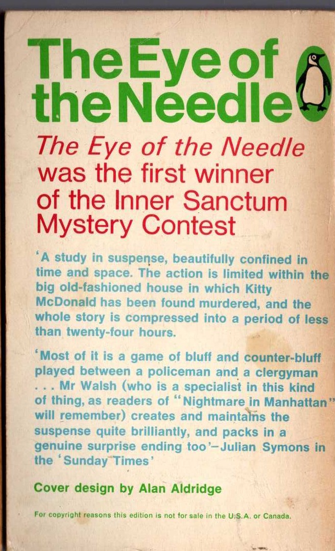 Thomas Walsh  THE EYE OF THE NEEDLE magnified rear book cover image