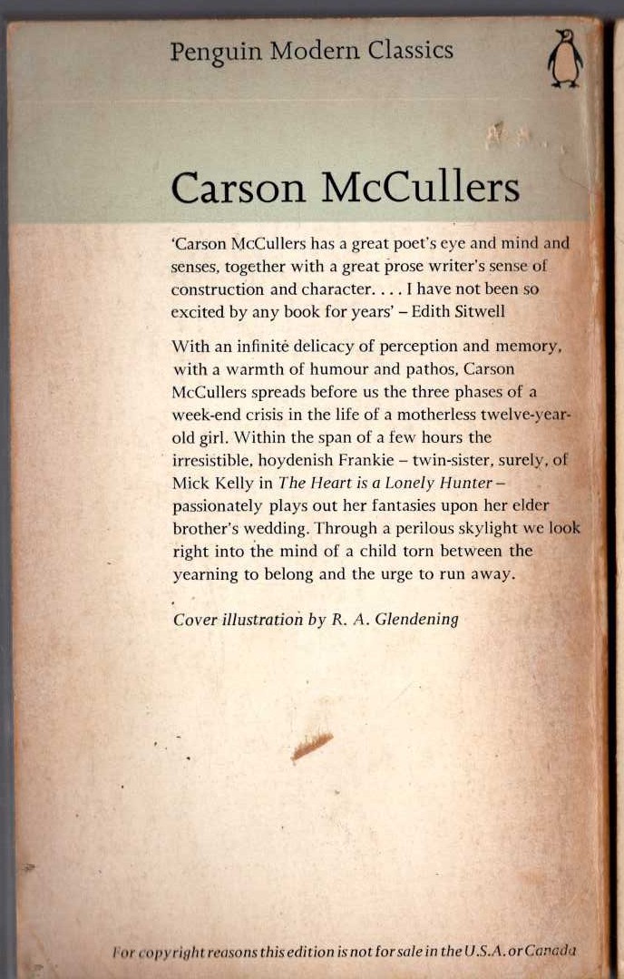 Carson McCullers  THE MEMBER OF THE WEDDING magnified rear book cover image
