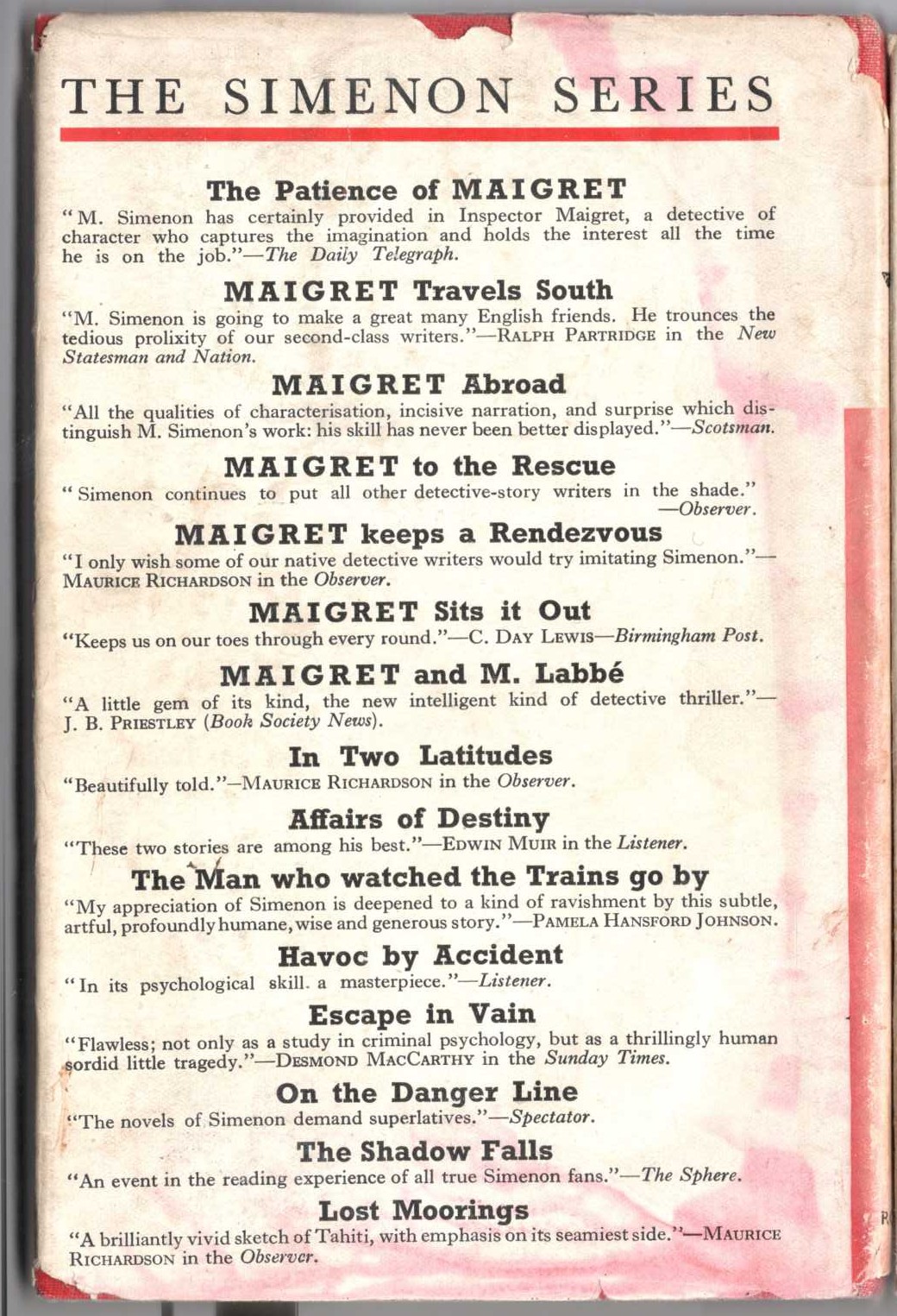 MAIGRET TO THE RESCUE magnified rear book cover image