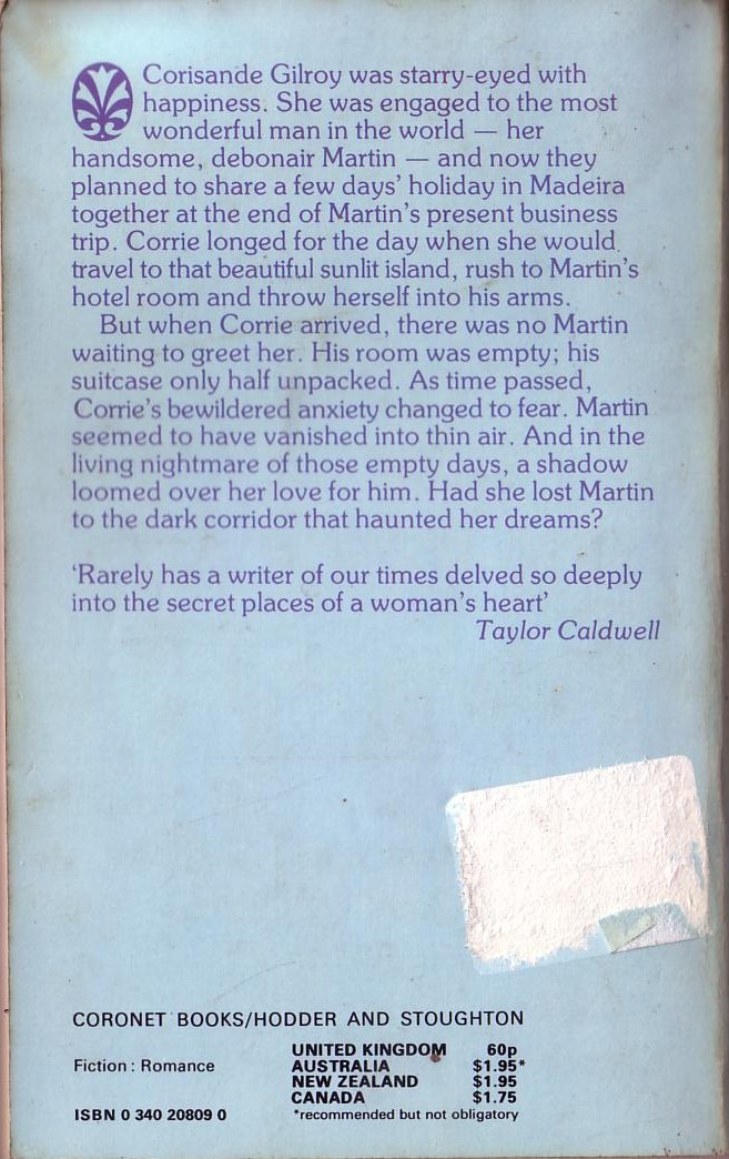Denise Robins  DARK CORRIDOR magnified rear book cover image