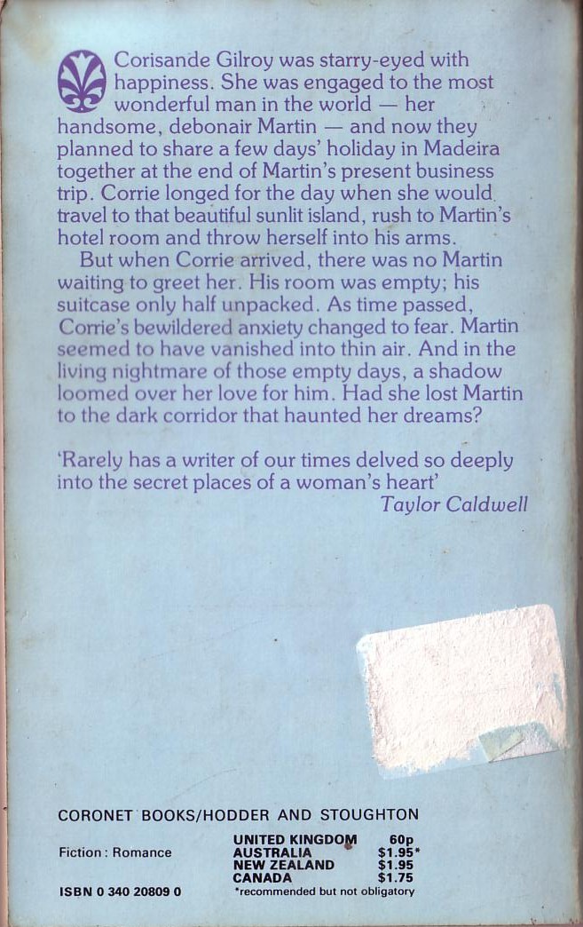 Denise Robins  DARK CORRIDOR magnified rear book cover image