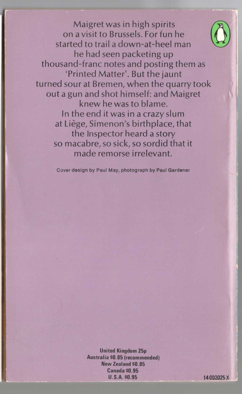 Georges Simenon  MAIGRET AND THE HUNDRED GIBBETS magnified rear book cover image