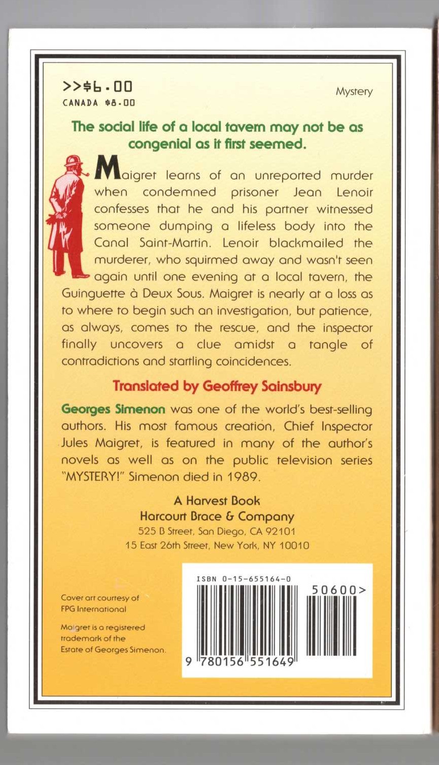 Georges Simenon  MAIGRET AND THE TAVERN BY THE SEINE magnified rear book cover image