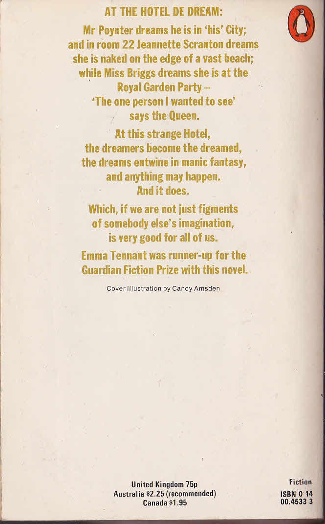 Emma Tennant  HOTEL DE DREAM magnified rear book cover image
