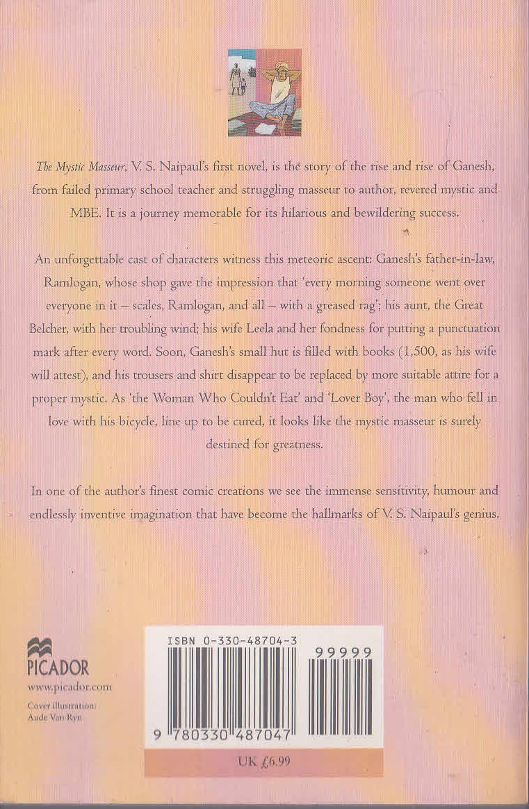 V.S. Naipaul  THE MYSTIC MASSEUR magnified rear book cover image