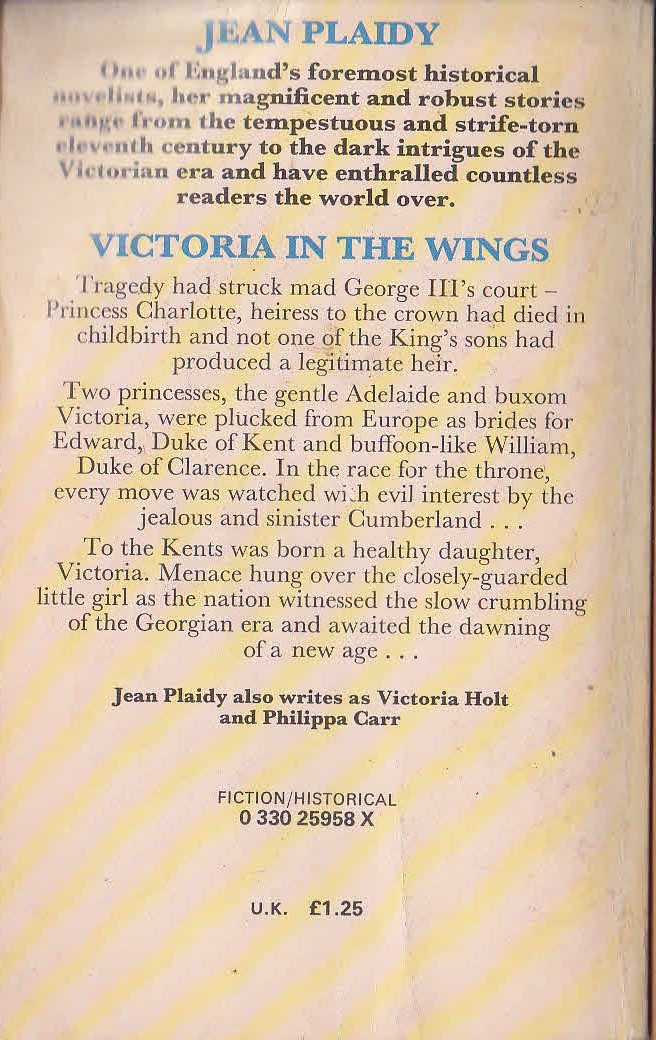 Jean Plaidy  VICTORIA IN THE WINGS magnified rear book cover image