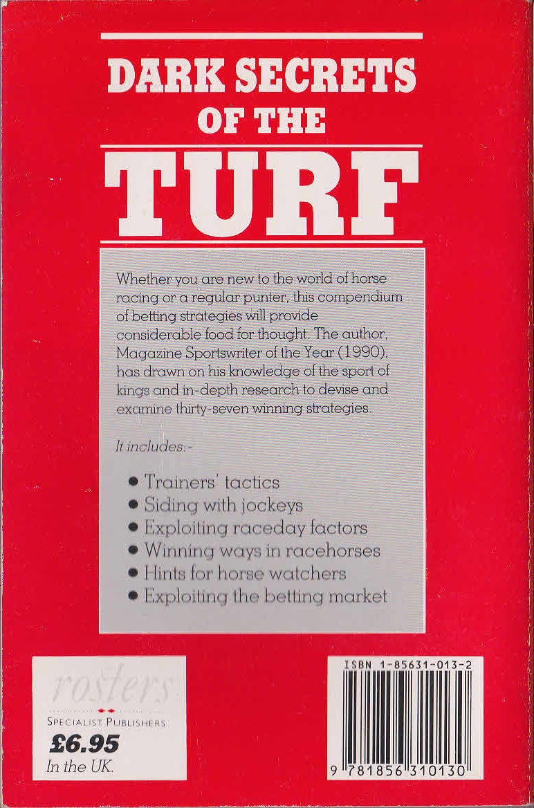 John White  DARK SECRETS OF THE TURF magnified rear book cover image