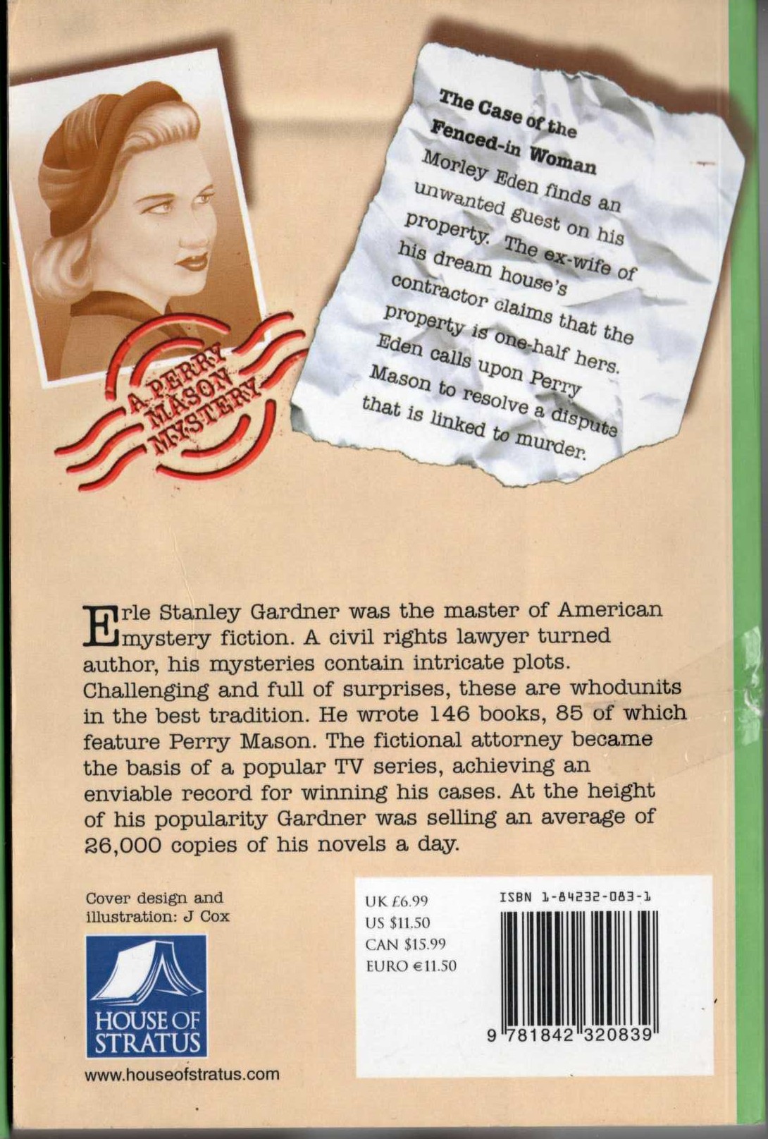 Erle Stanley Gardner  THE CASE OF THE FENCED-IN WOMAN magnified rear book cover image