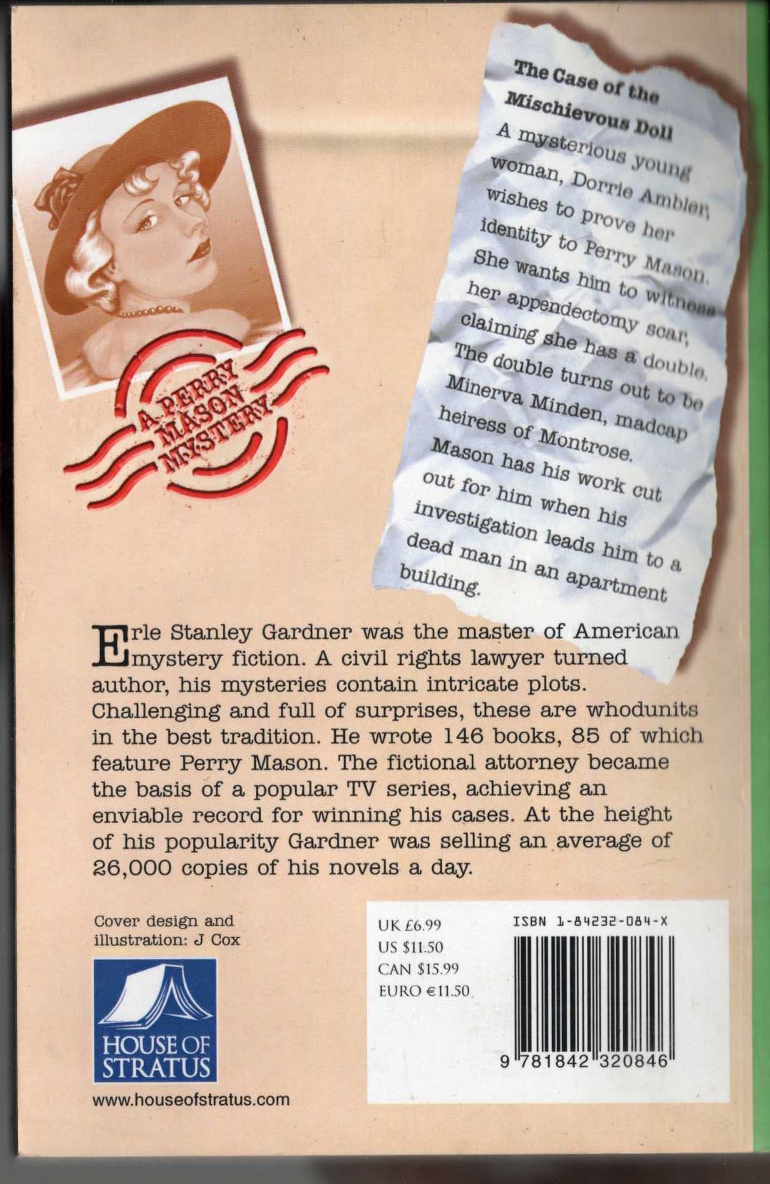 Erle Stanley Gardner  THE CASE OF THE MISCHIEVOUS DOLL magnified rear book cover image