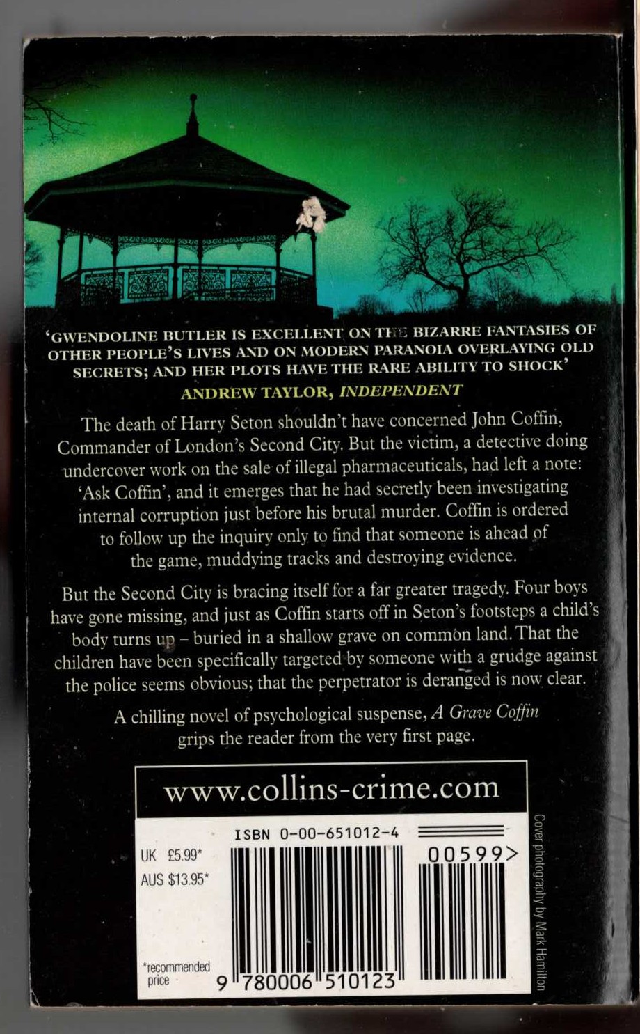 Gwendoline Butler  A GRAVE COFFIN magnified rear book cover image