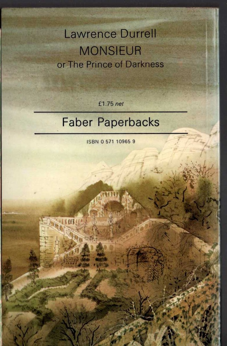 Lawrence Durrell  MONSIEUR or THE PRINCE OF DARKNESS magnified rear book cover image
